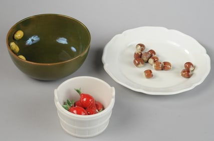 Vintage Faience Trompe L'Oeil Plate, Bowls