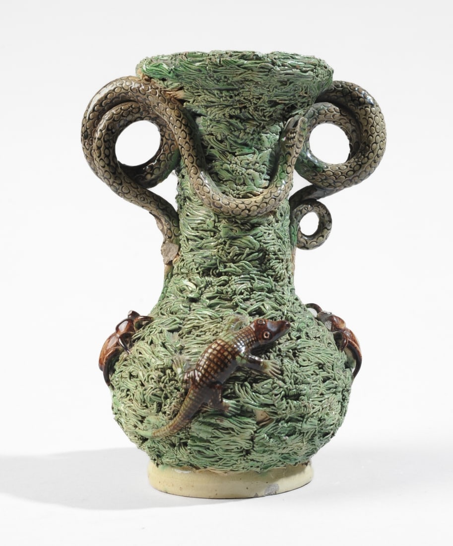 Manuel Mafra Palissy Ware Vase, Portugal (1 of 9)