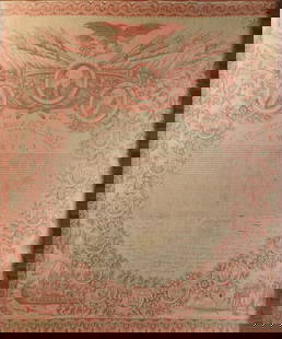1821 Declaration of Independence on Cloth: Broadside printed in red ink on buff colored cloth, one of the earliest renderings of the Declaration of Independence on cloth, with text, facsimile signatures of the signors and somewhat folky