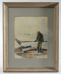 Harvesting Oysters, Watercolor by Barbara Jablin