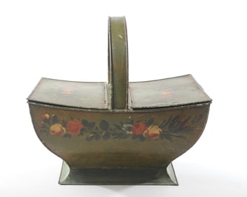 Mid 19th C. Tin Toleware Covered Bread Basket