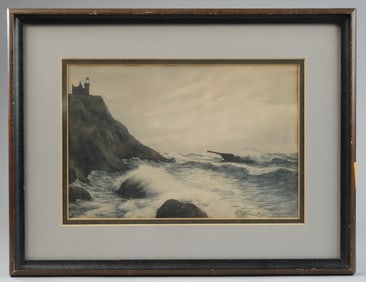 19th C. Watercolor, Block Island, W. H. Phipps