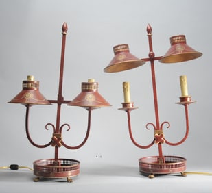Pair Jeanne Reed's Red Toleware Lamps