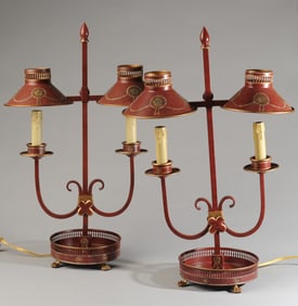 Pair Jeanne Reed's Red Toleware Lamps