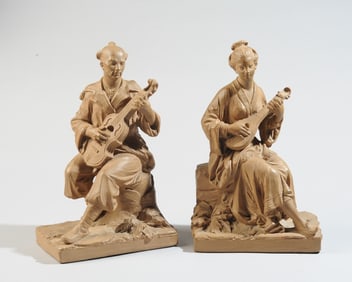 Pr. French Terracotta Chinoiserie Figures
