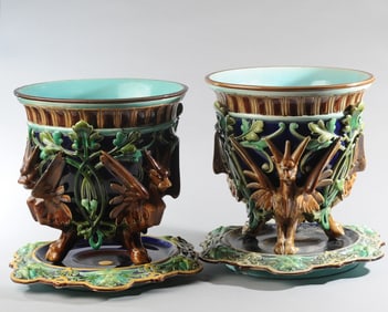 Pair Sarraguemines French Majolica Jardinieres