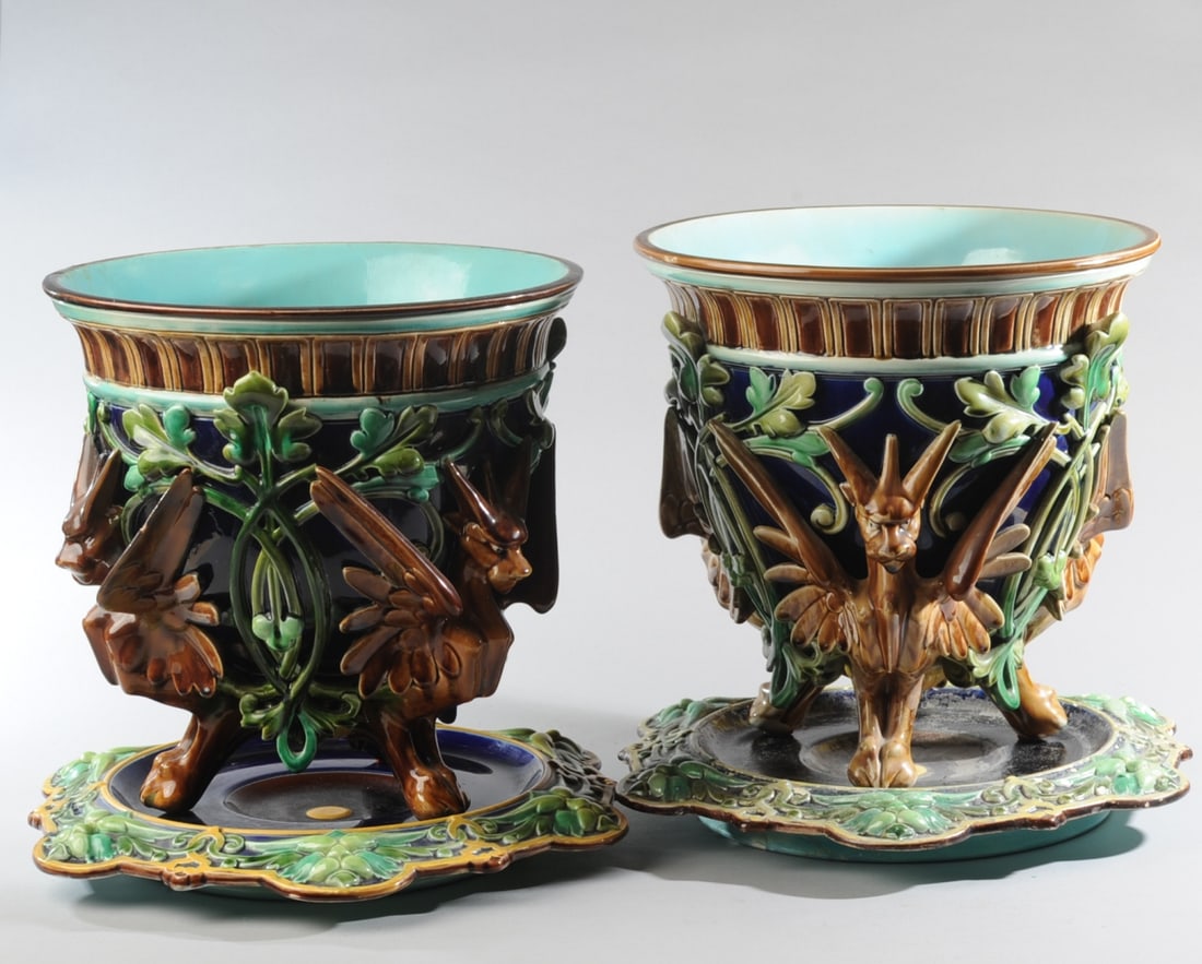 Pair Sarraguemines French Majolica Jardinieres (1 of 20)