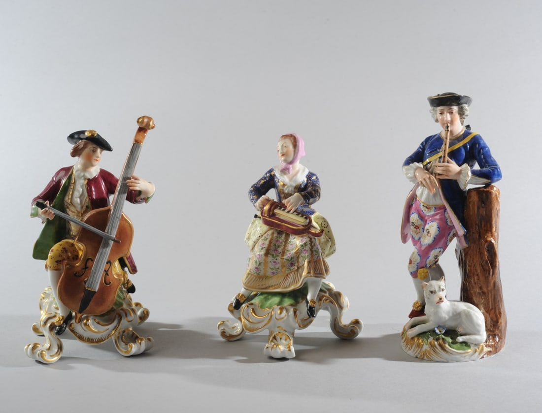 Three Antique Porcelain Musician Figurines (1 of 6)