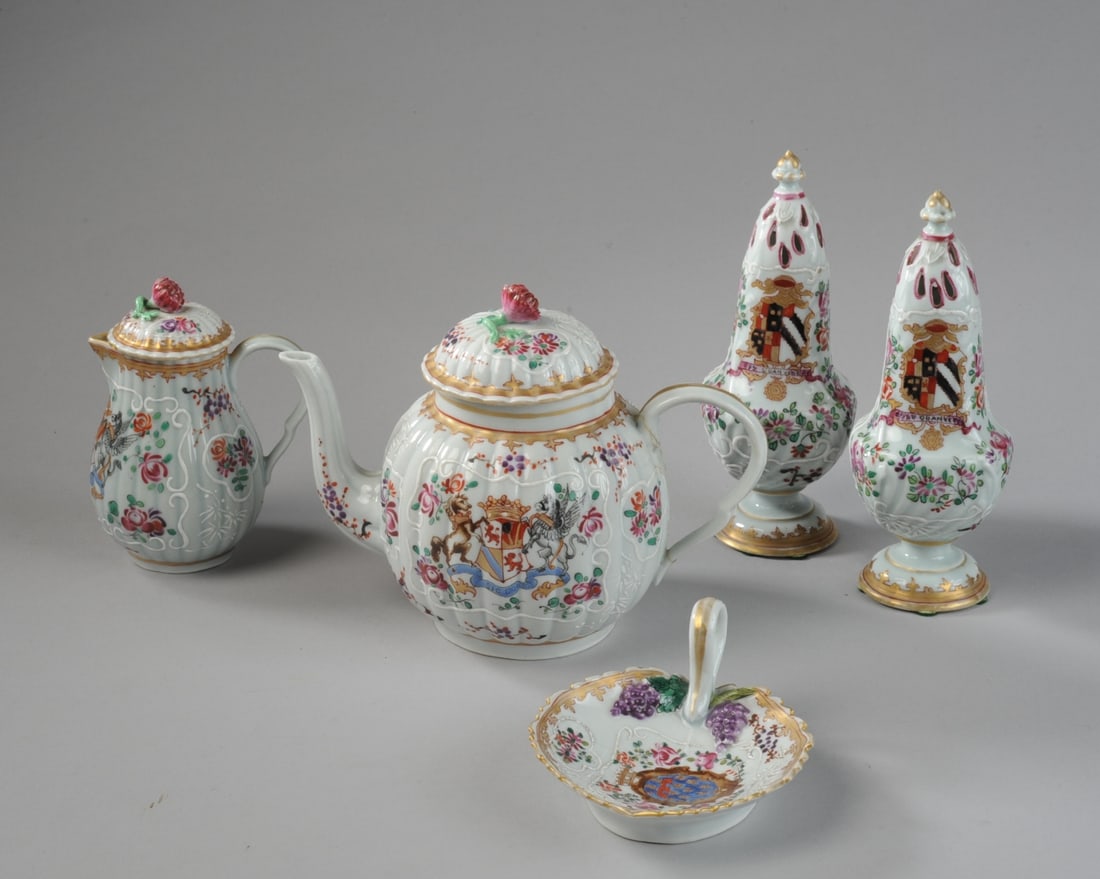 French  Armorial Teapot, Creamer, Mufineers, Dish (1 of 12)