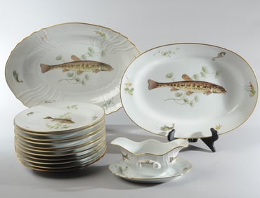 14 pcs. Richard Ginori "Quenelle" Fish Porcelain