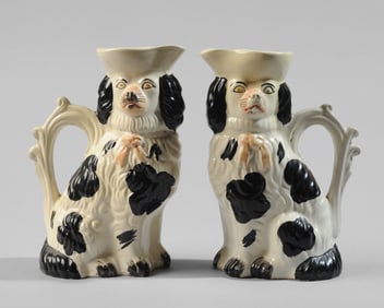 Pair of Victorian Staffordshire Spaniel Jugs
