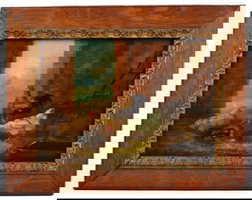 19th C. Oil on Board Painting of Chickens