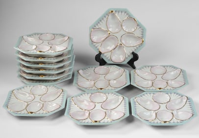 Set of 12 Porcelain Oyster Plates