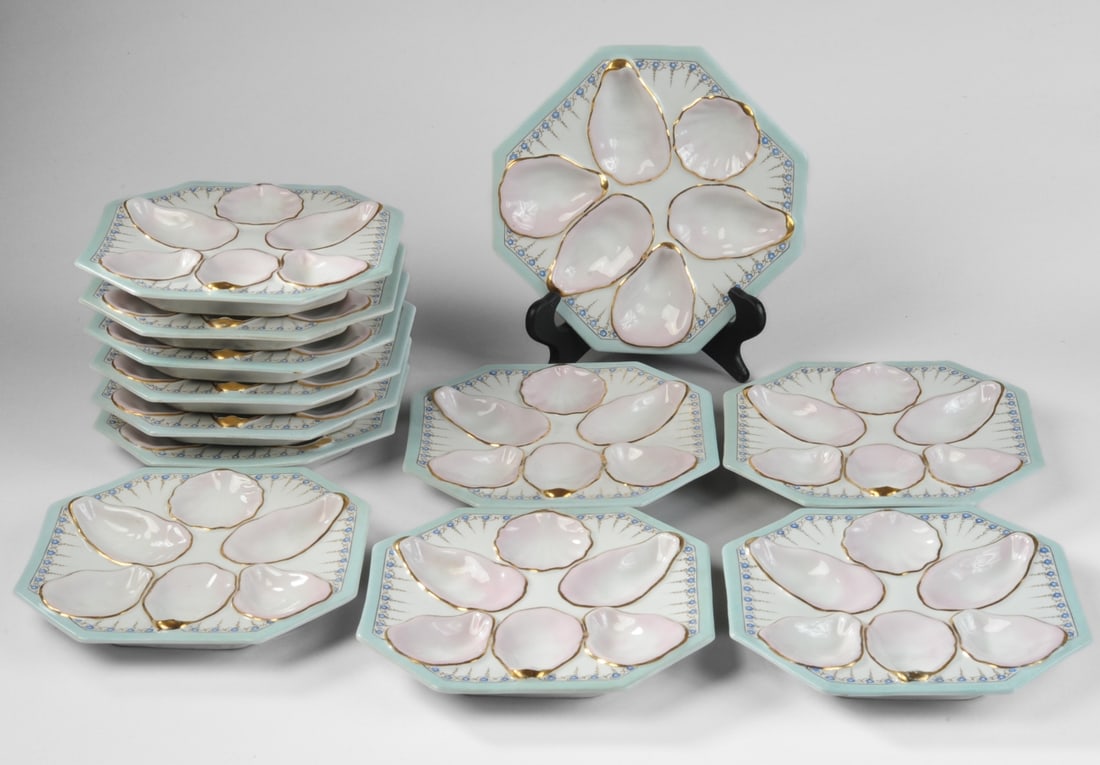 Set of 12 Porcelain Oyster Plates (1 of 9)
