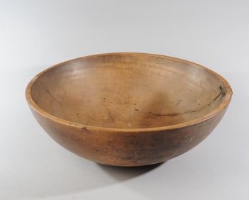 Large Wooden Dough Bowl with Old Wire Repair