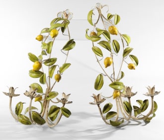 Pair Vintage Tole Painted Lemon Sconces