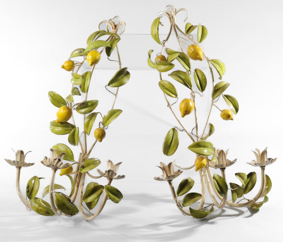 Pair Vintage Tole Painted Lemon Sconces (1 of 7)