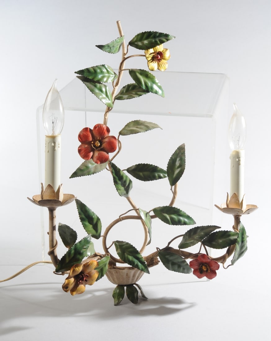 Vintage 2-Light Tole Floral Sconce, Electrified (1 of 6)