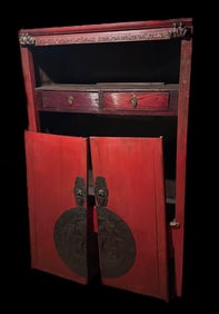 Antique Chinese Red Lacquer Wedding Cabinet