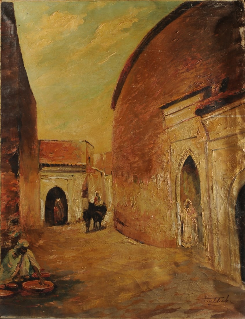 Oil on Canvas Orientalist Street Scene (1 of 8)