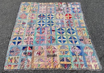 C.1930s Handmade Patchwork Quilt, Churn Dash?
