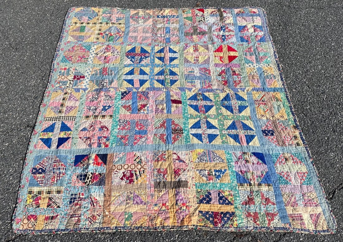 C.1930s Handmade Patchwork Quilt, Churn Dash? (1 of 8)