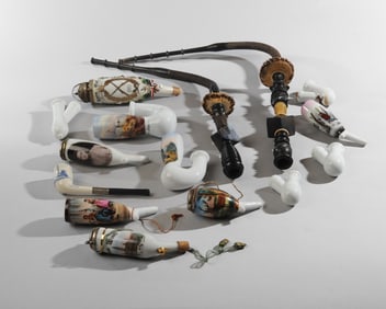 Collection Antique Porcelain Stummel Pipes, +