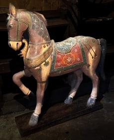 Carved & Painted Wood Indian Temple Horse 60"