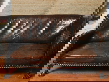 Edwardian Leather Library Sofa