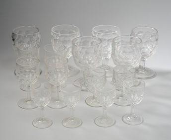 16 pcs. Flint Glass Thumbprint Honeycomb Stems