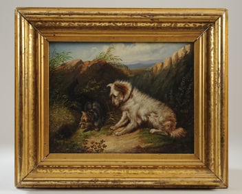 19th Century Oil on Canvas Terriers in a Landscape