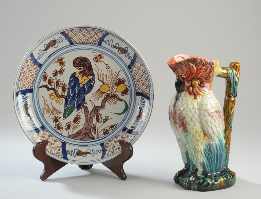 Delft Parrot Plate, Majolica Cockatoo Pitcher (1 of 8)
