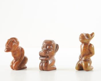 3 Archaic Style Brown Hardstone Carvings