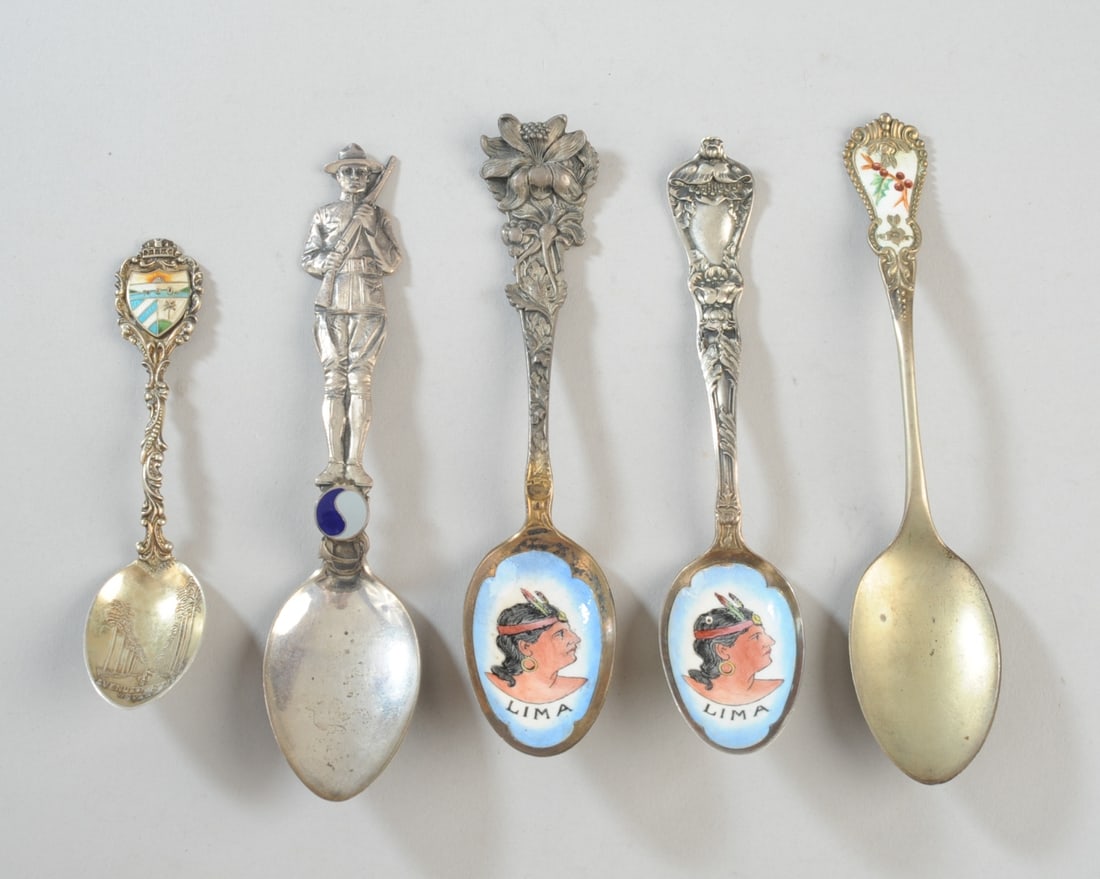 5 Sterling Silver Enamel Decorated Spoons (1 of 5)
