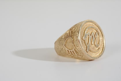 Heavy Engraved 18k Gold Ring