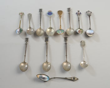 13 Vintage / Antique Souvenir Spoons