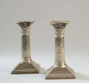 Pair English Weighted Sterling Silver Candlesticks