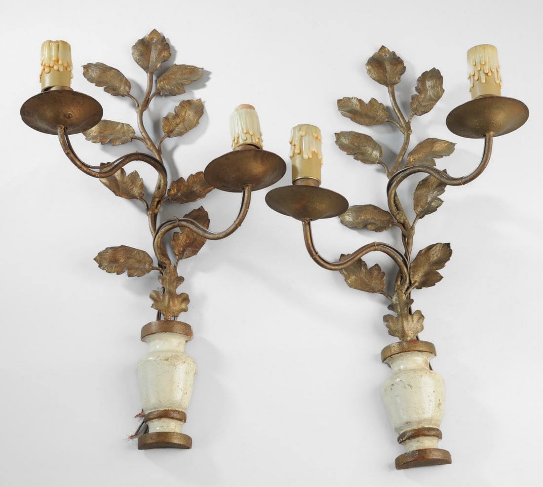 Vintage French Tole & Painted Wood Wall Sconces (1 of 9)