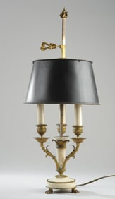 Antique French Bronze & Alabaster Bouillotte Lamp