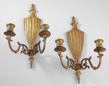 19th C. Pair of Bronze Two-light Wall Sconces