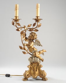 Florentine Carved Giltwood & Tole Putti Lamp