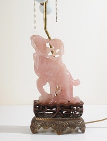 Antique / Vintage Chinese Rose Quartz Phoenix Lamp