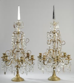 Pair 19th C. Crystal Girandole Candelabra