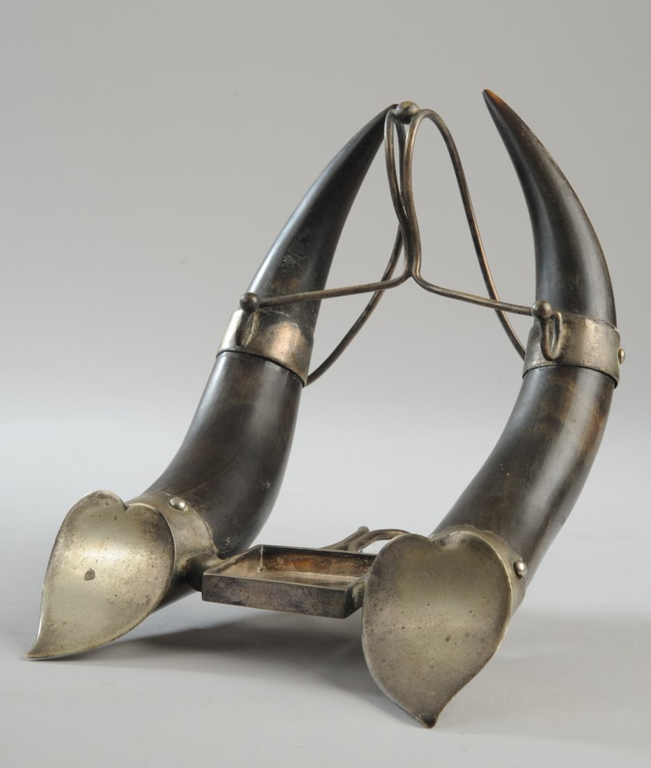 English Silverplate Mounted Horns Inkstand (1 of 4)