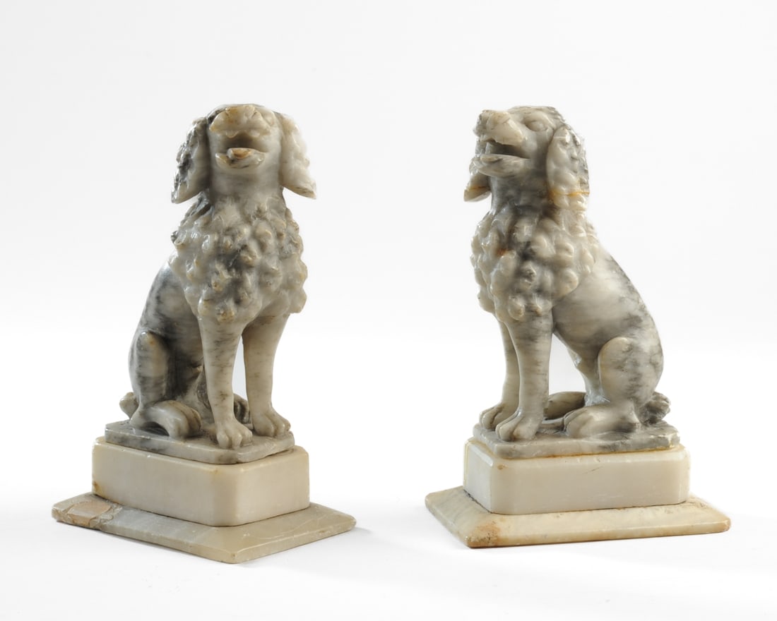 Pair of 19th C. Carved Alabaster Dogs (1 of 10)