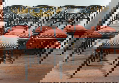 8 Regency Style Chinoiserie Side Chairs