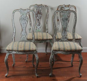 4 Painted Continental Queen Anne Side Chairs