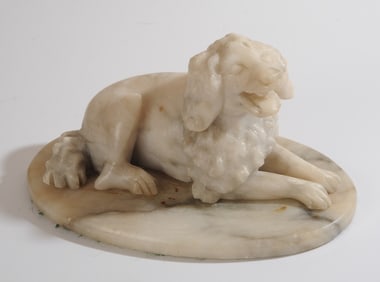 19th C. Carved Alabaster Figure of a Recumbent Dog
