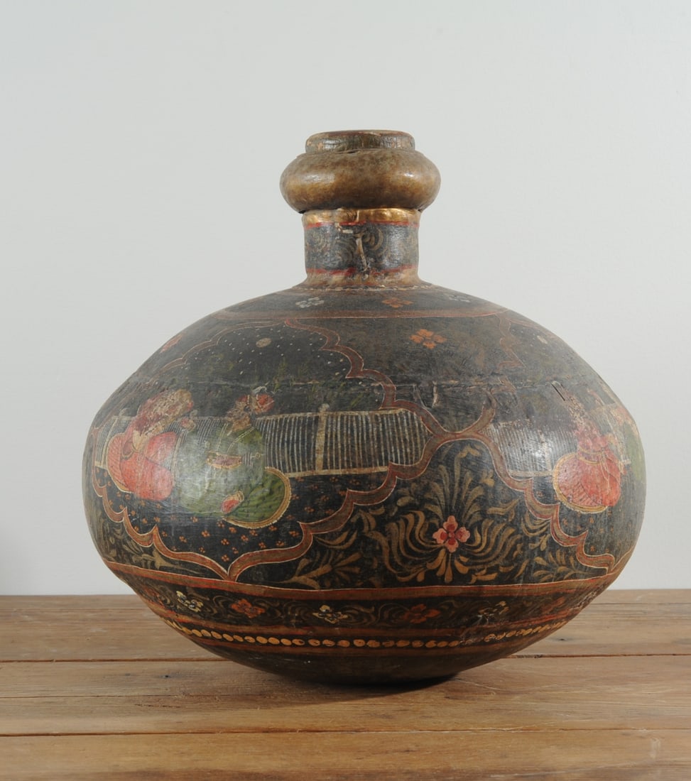 Vintage or Antique Painted Metal Water Pot, India (1 of 7)
