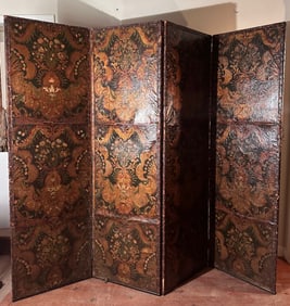 17th-18th C. Spanish or Italian Leather Screen